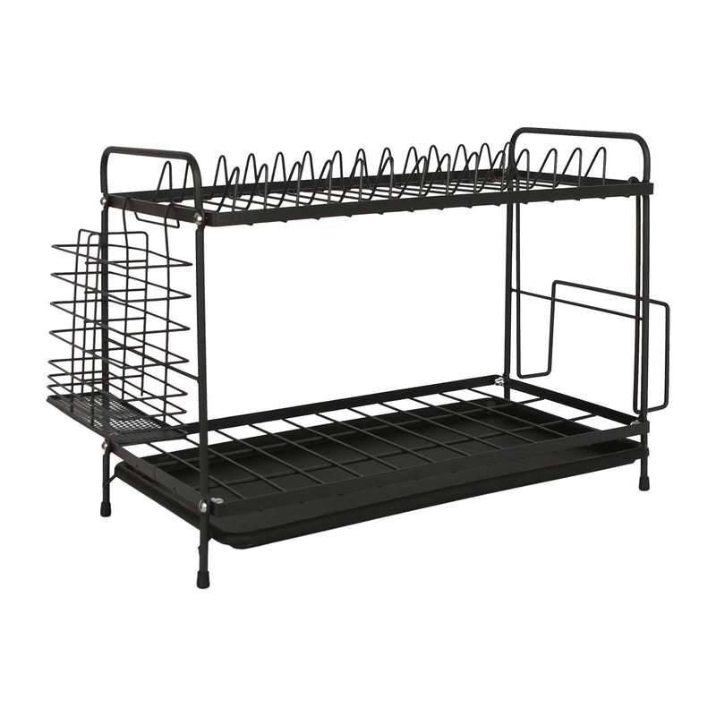 Metal 2-Tier Dish Drainer Rack with Drip Tray - Black