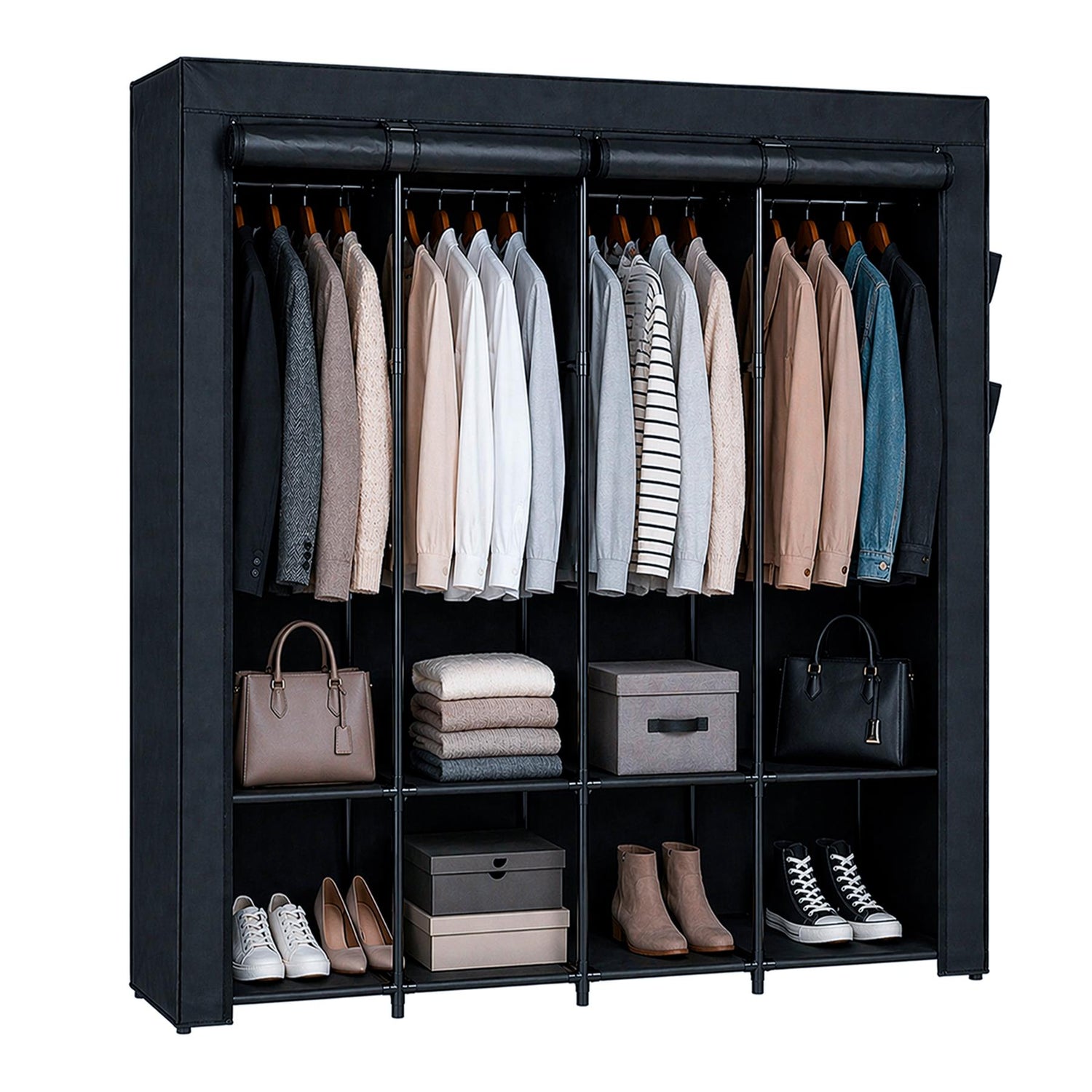 Portable Fabric Wardrobe - 170 x 45 x 167cm - Black