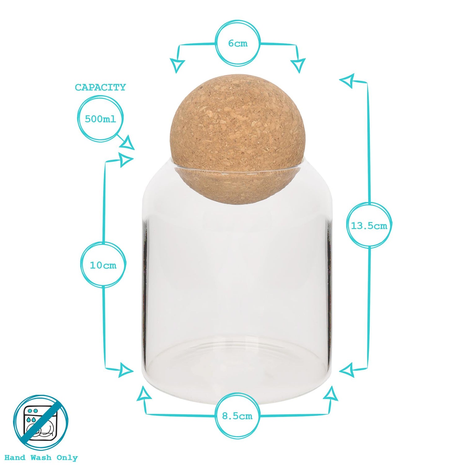 Cork Ball Lid Glass Tea Coffee Sugar Jars - Pack of 3