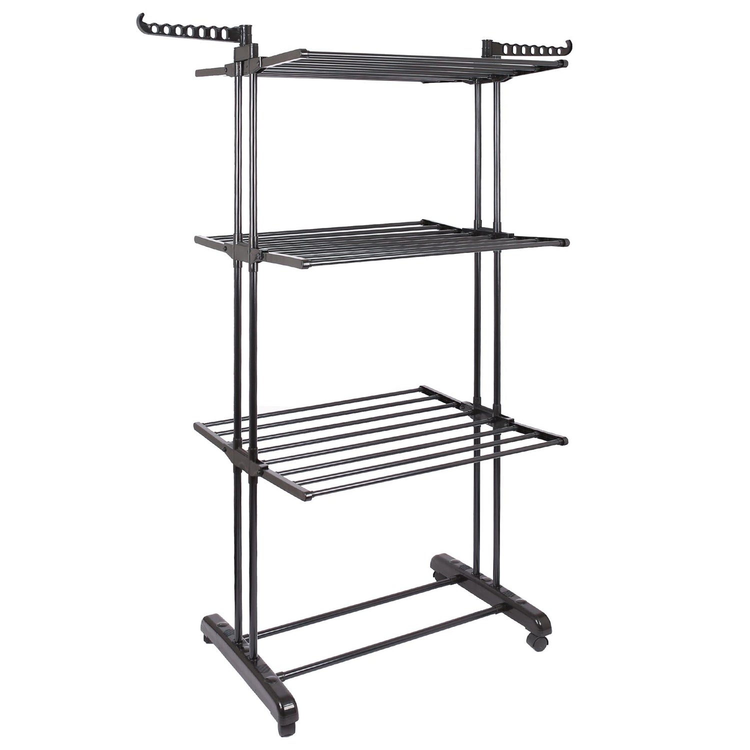 4-Tier Folding Metal Wheeled Clothes Airer - Black