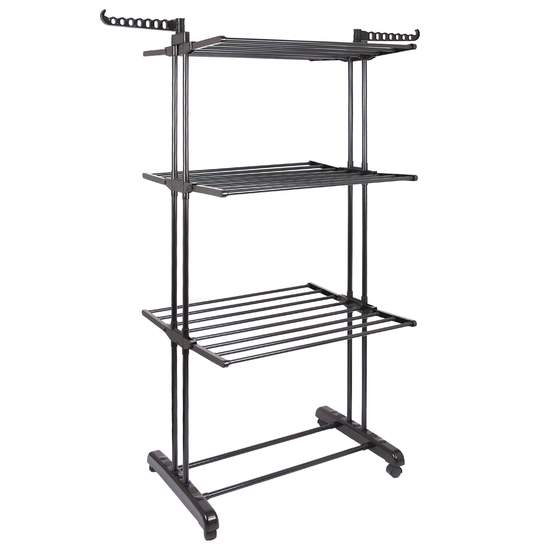 4-Tier Folding Metal Wheeled Clothes Airer - Black