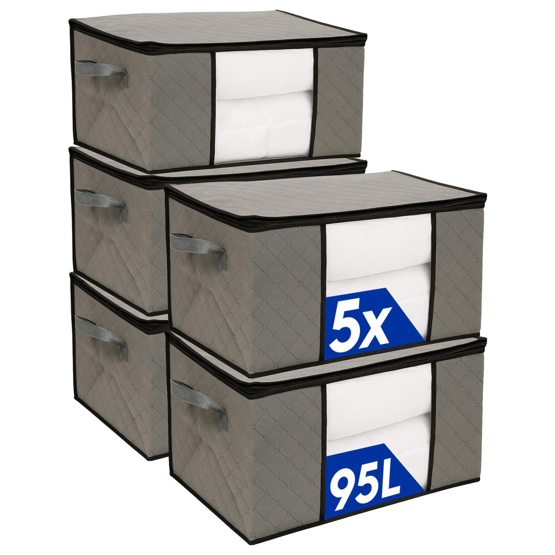 95 Litre Clothes Storage Bags with Lid - Grey - Pack of 5