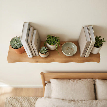 Wooden Live Edge Floating Shelf - 80cm - Light Oak