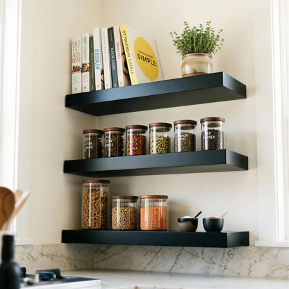 Wooden Floating Shelves - 40cm - Black - Pack of 3