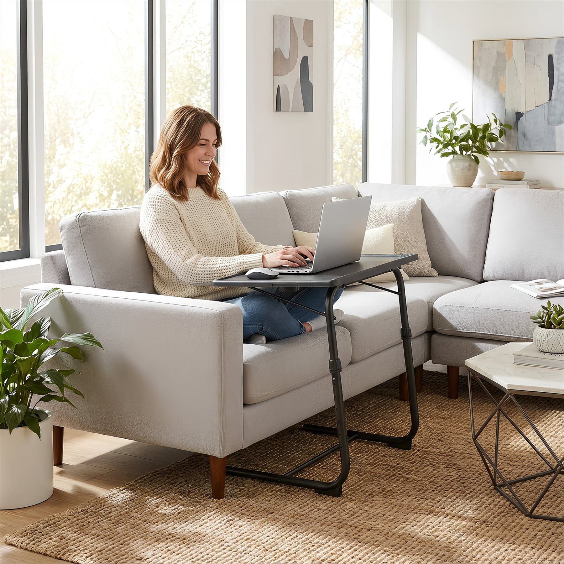 Height Adjustable Folding Laptop Table - Black