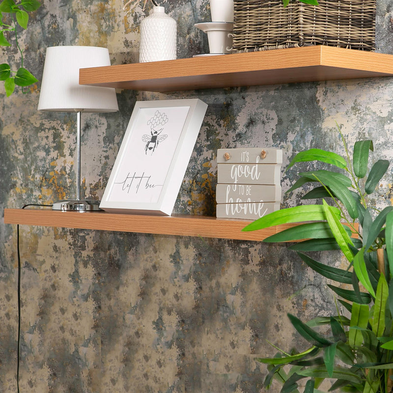 100cm Modern Floating Wall Shelf - Natural Beech - By Harbour Housewares