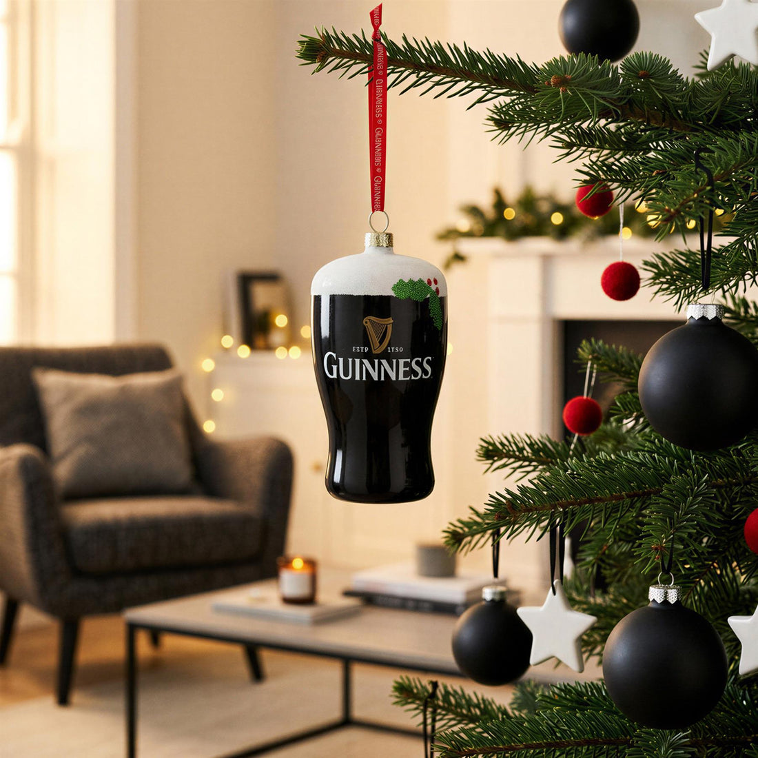 Guinness Tulip Pint Glass Christmas Tree Decoration - Black
