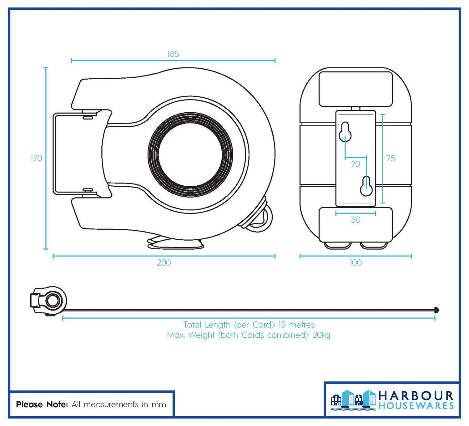 2 x 15M Retractable Dual Cord Washing Line - Grey