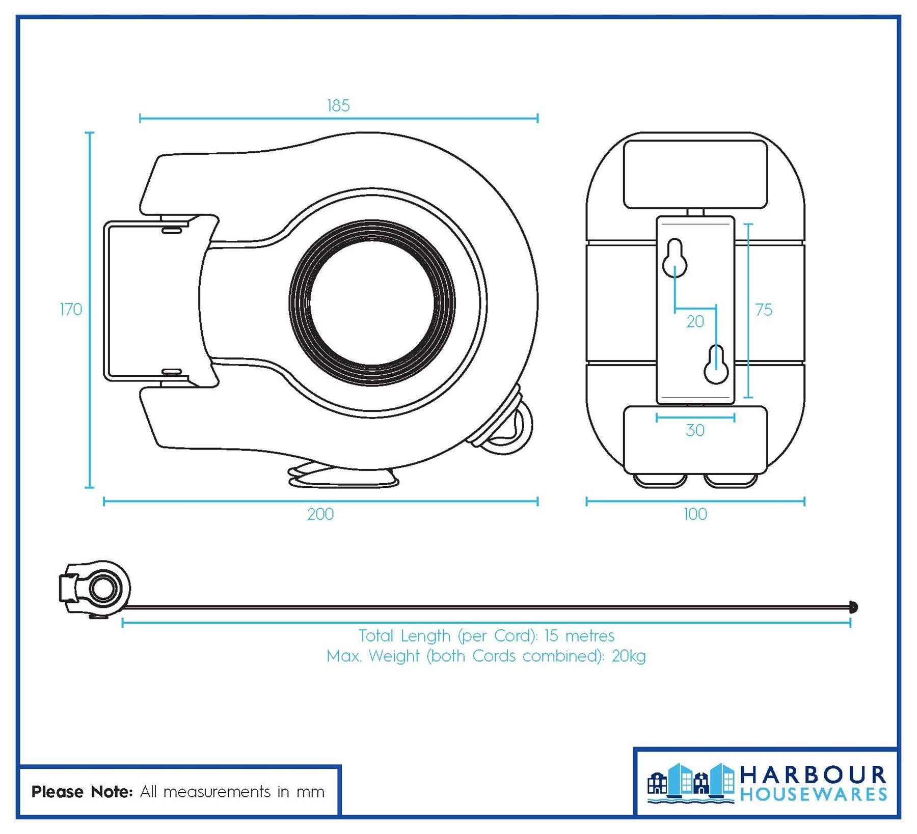 2 x 15M Retractable Dual Cord Washing Line - Grey