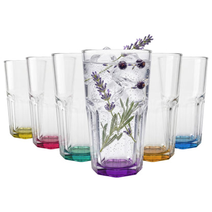 400ml Panelled Highball Glass with Coloured Base