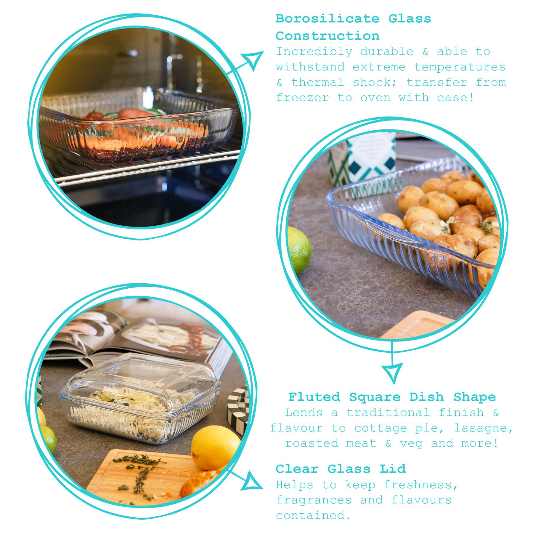 Optical Square Glass Oven Dish with Lid - 24cm x 21cm