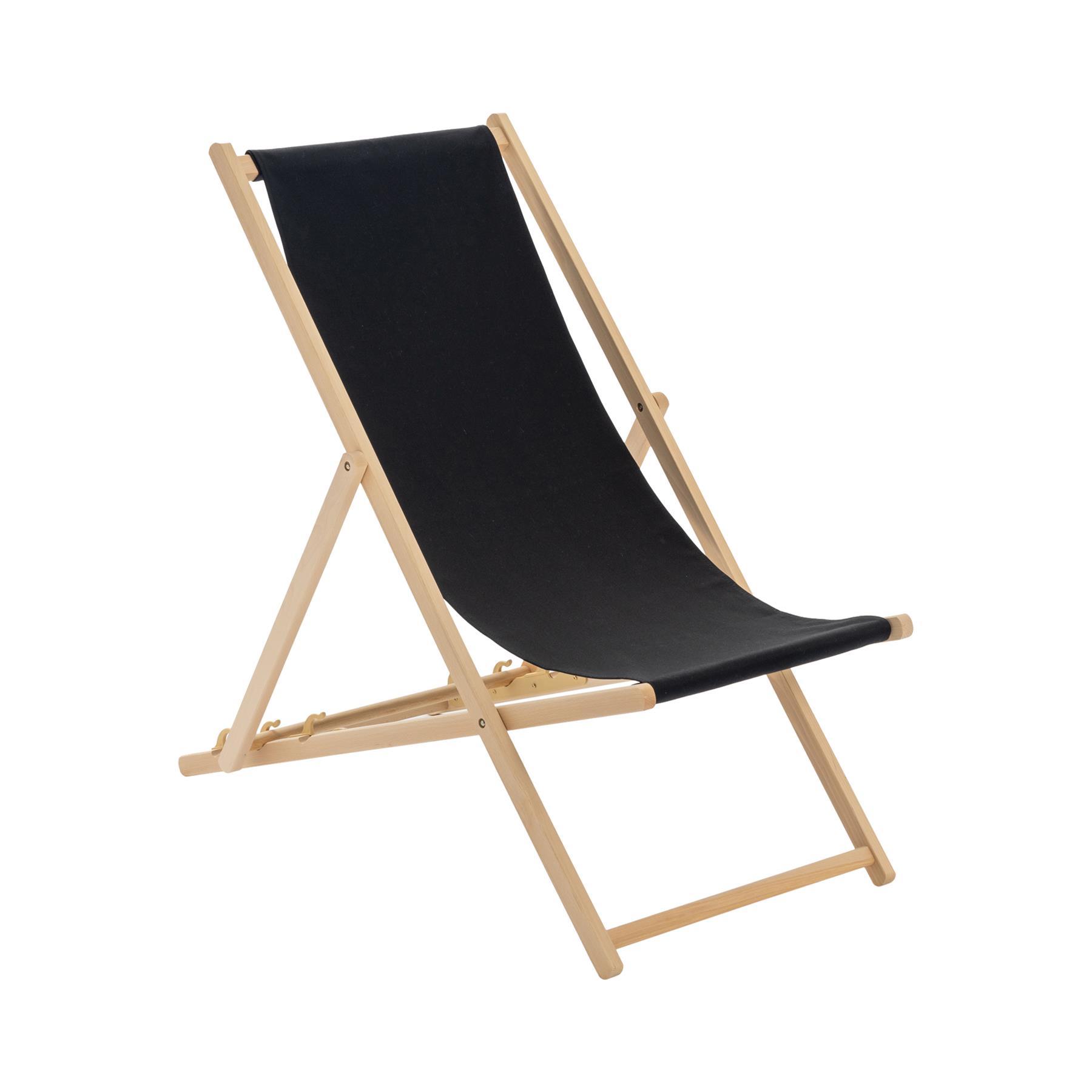 Harbour Housewares Beach Deck Chair - Black with Beech Wood Frame