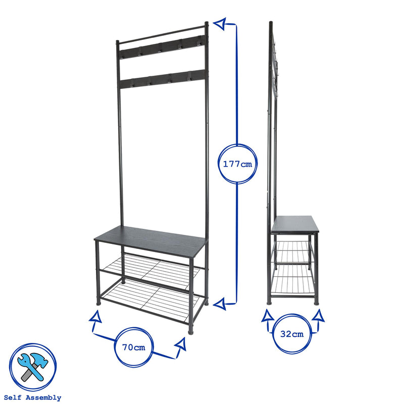 Square Steel Coat Rack with Shoe Storage Bench - By Harbour Housewares