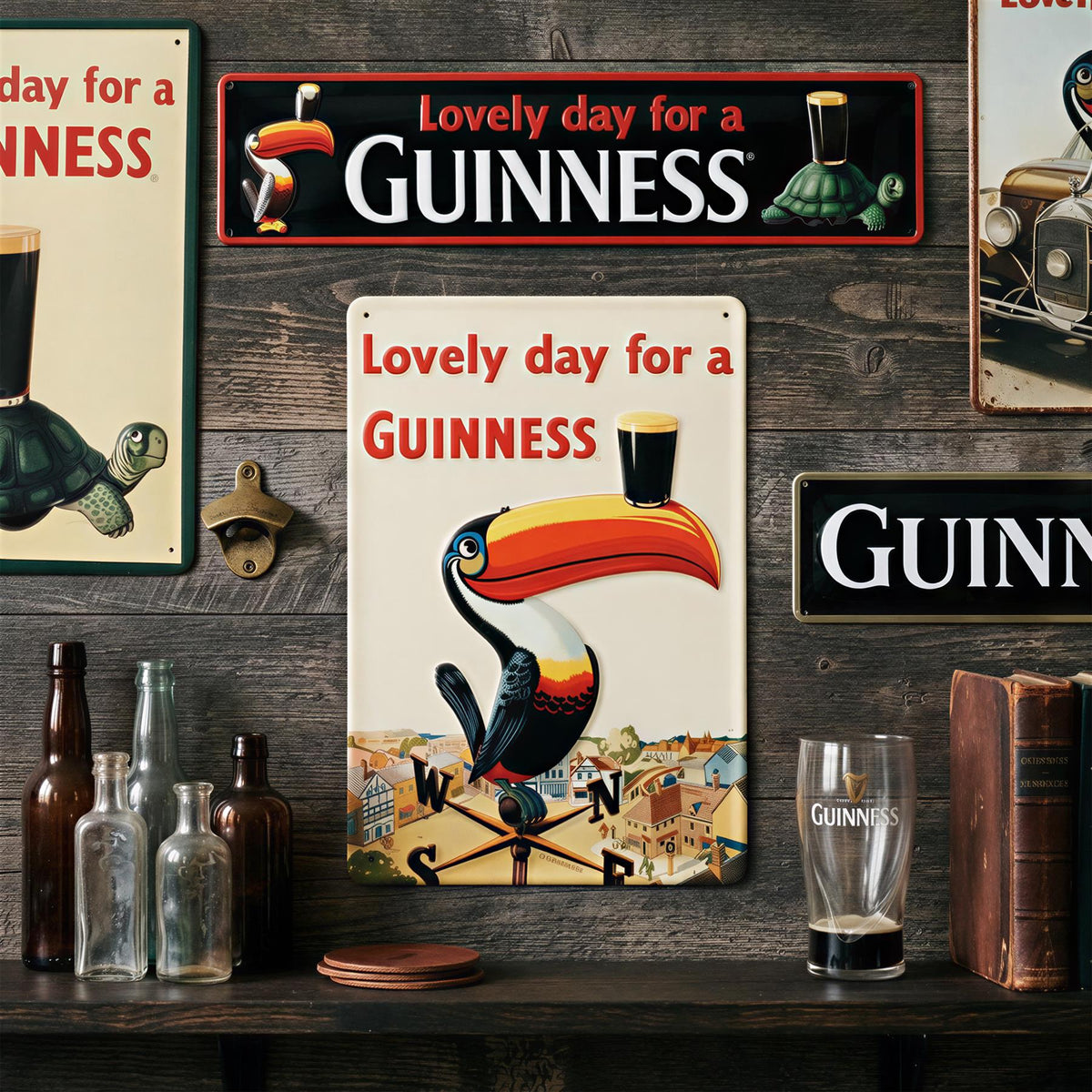 Guinness Toucan Weathervane Metal Tin Sign - 20 x 30cm - Cream