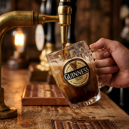 Guinness Label Dimpled Glass Tankard