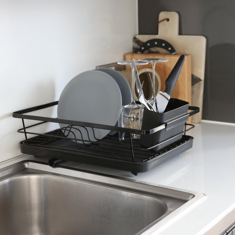 Metal Dish Drainer Rack with Drip Tray - Black