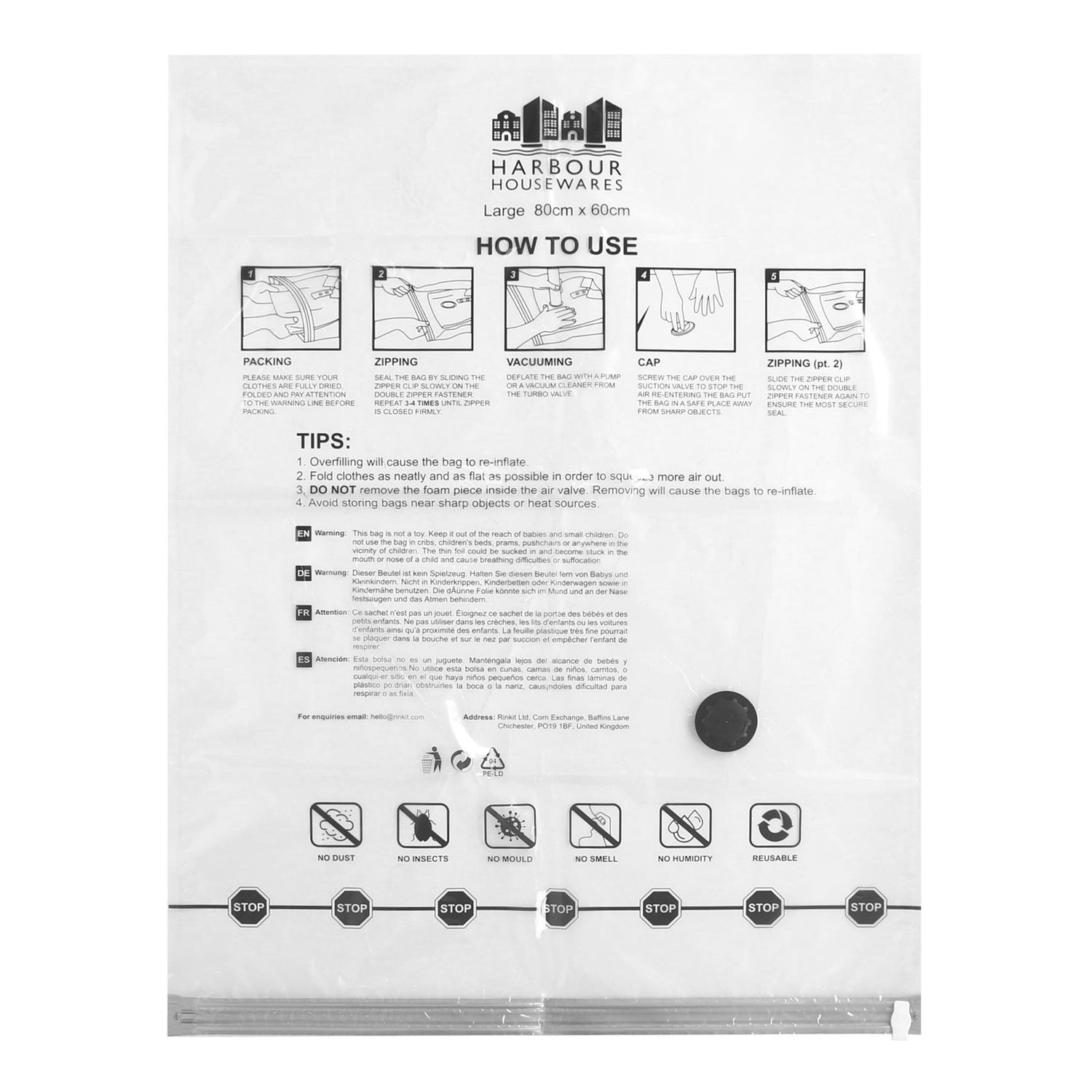 Vacuum Storage Bags - Large (60 x 80cm) - Grey - Pack of 5