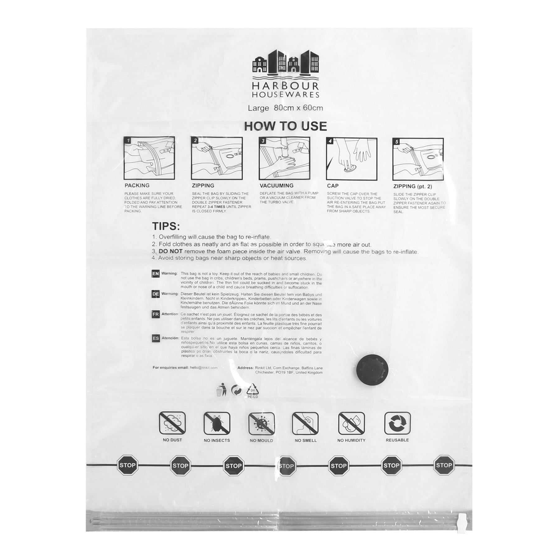 Vacuum Storage Bags - Large (60 x 80cm) - Grey - Pack of 5