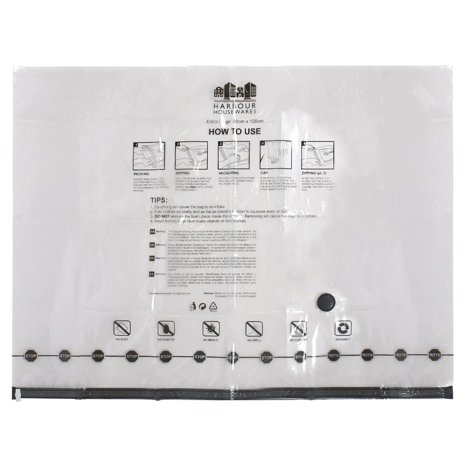 Vacuum Storage Bags - Extra-Large (90 x 120cm) - Black - Pack of 5