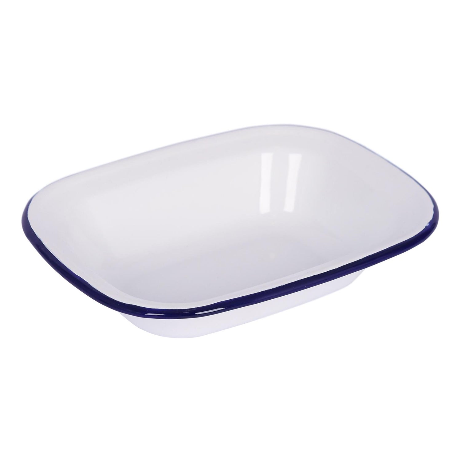 White Enamel Pie Dish - 22 x 16.5cm - Blue