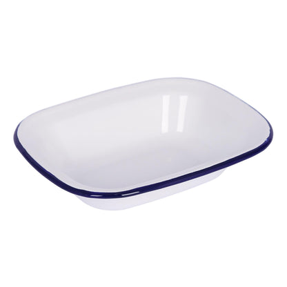 White Enamel Pie Dish - 22 x 16.5cm - Blue