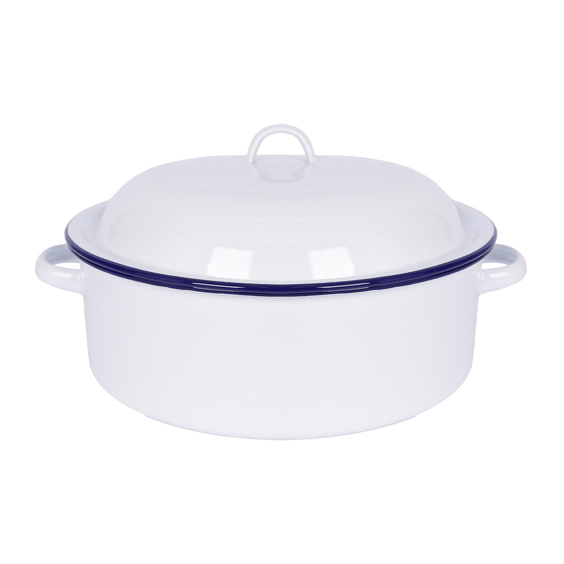 White Round Enamel Roaster - 30cm - Blue