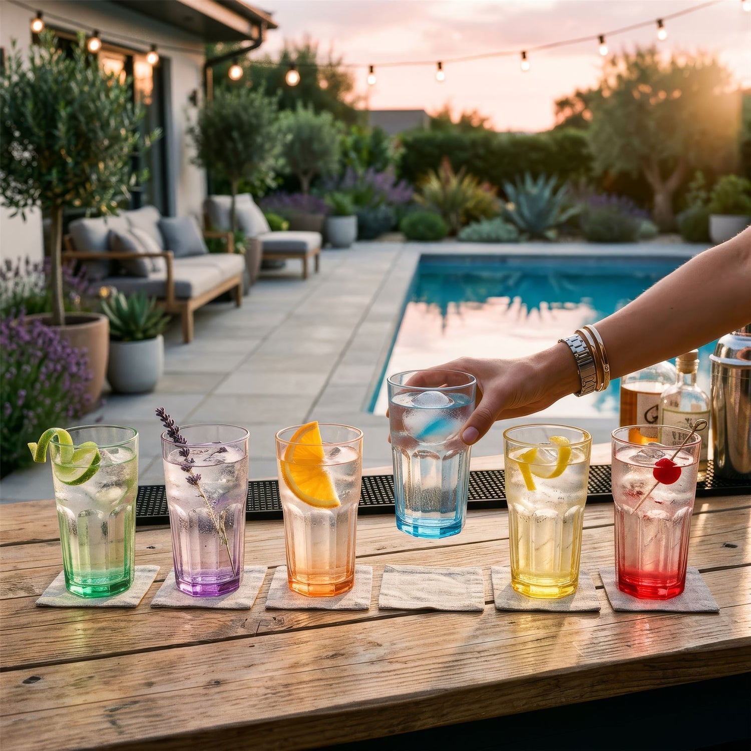 400ml Panelled Highball Glass with Coloured Base