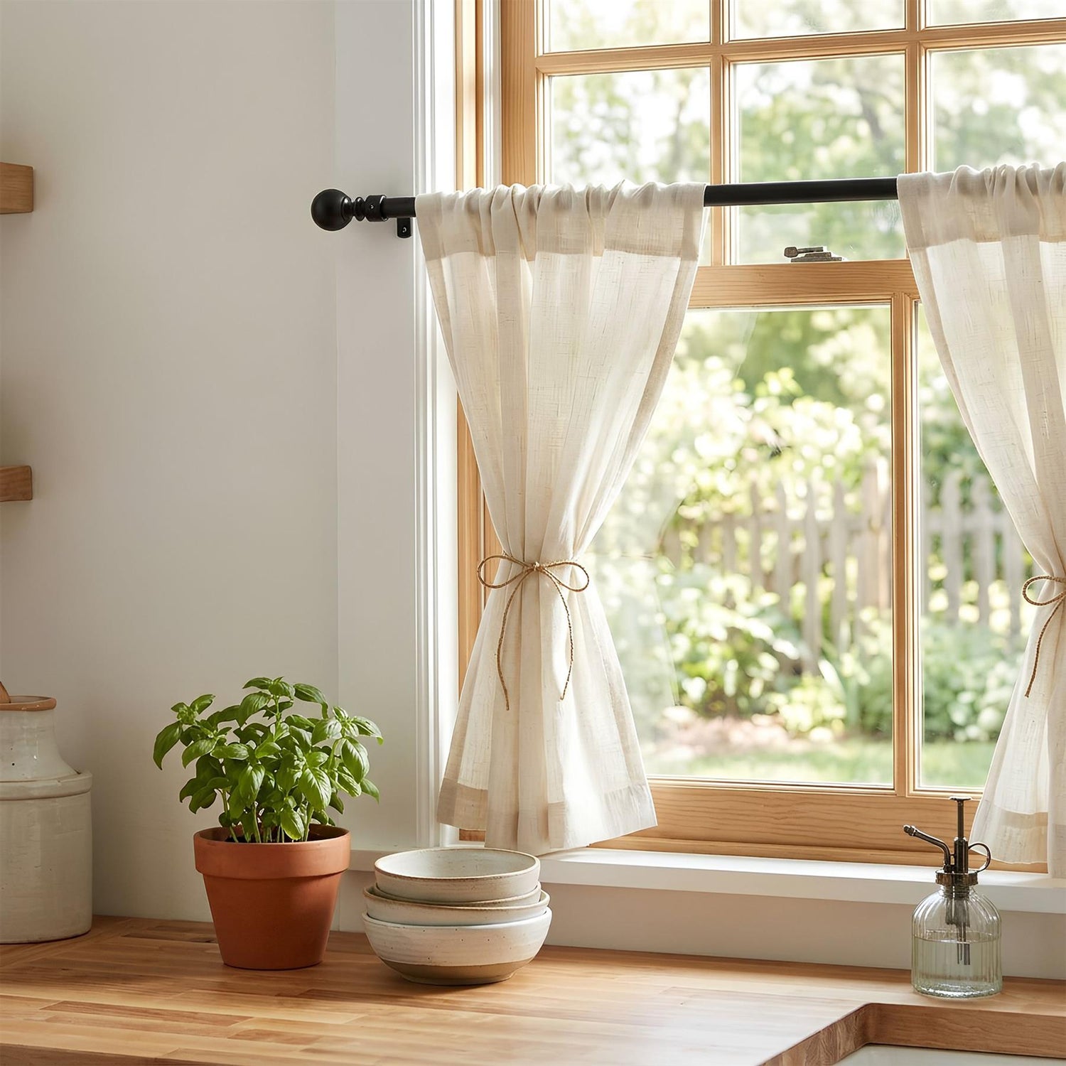 Extendable Metal Ball Curtain Pole Kit - 83 to 120cm - Matt Black