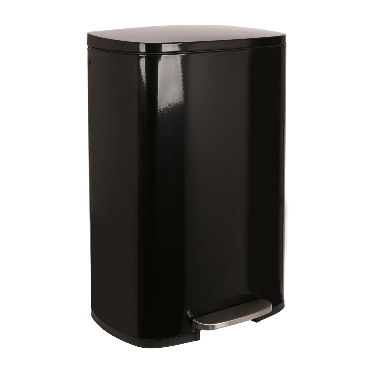 50L Square Stainless Steel Kitchen Pedal Bin - Black