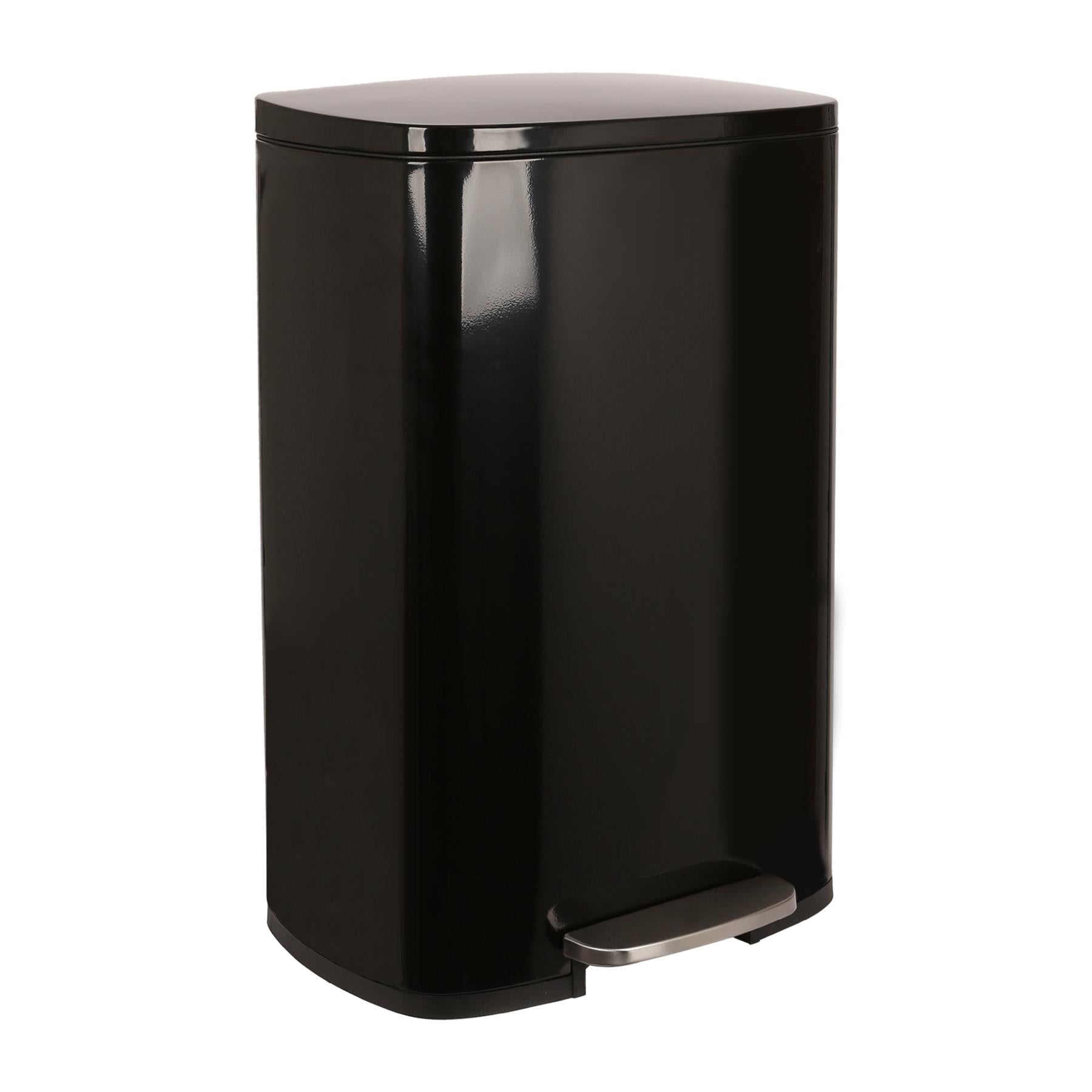 50L Square Stainless Steel Kitchen Pedal Bin - Black