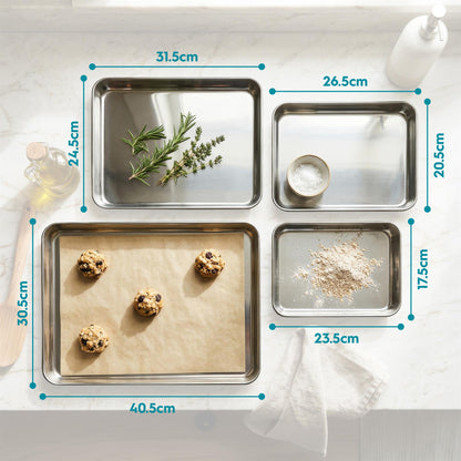 4 Piece Stainless Steel Baking Tray Set - 4 Sizes