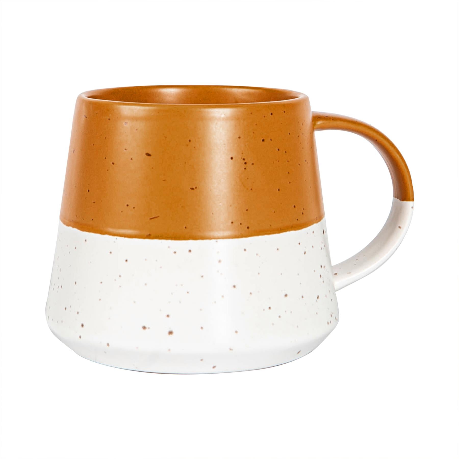 370ml Colour Block Flecked Stoneware Belly Coffee Mug - Brown