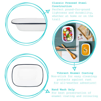 16 x 12cm White Enamel Pie Dish - Navy