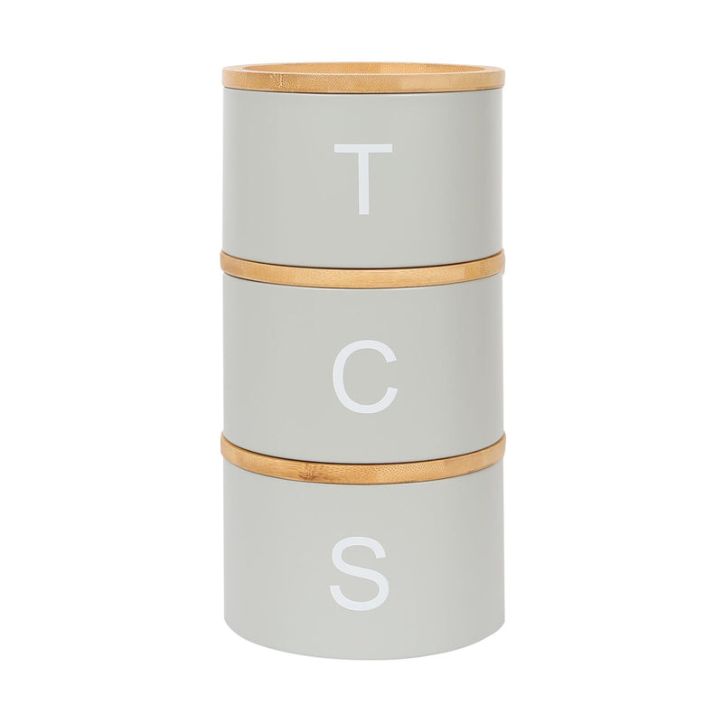 3pc Stacking Tea Coffee Sugar Canister Set with Bamboo Lids