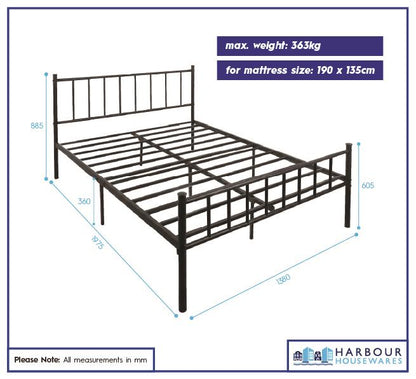 Double Metal Bed Frame - 4ft 6" - Black