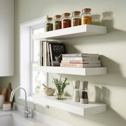 Wooden Floating Shelves - 40cm - White - Pack of 3