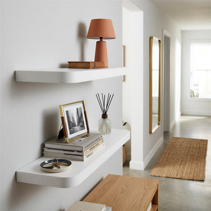 Rounded Wooden Floating Shelf - 60cm - White