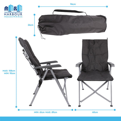 High Back Padded Reclining Camping Chair - Grey