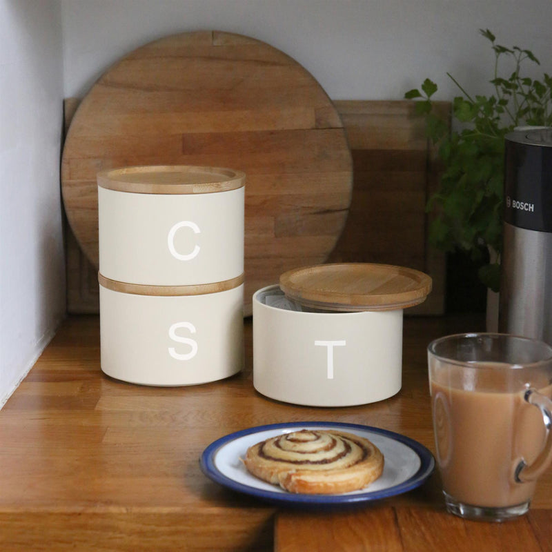 3pc Stacking Tea Coffee Sugar Canister Set with Bamboo Lids