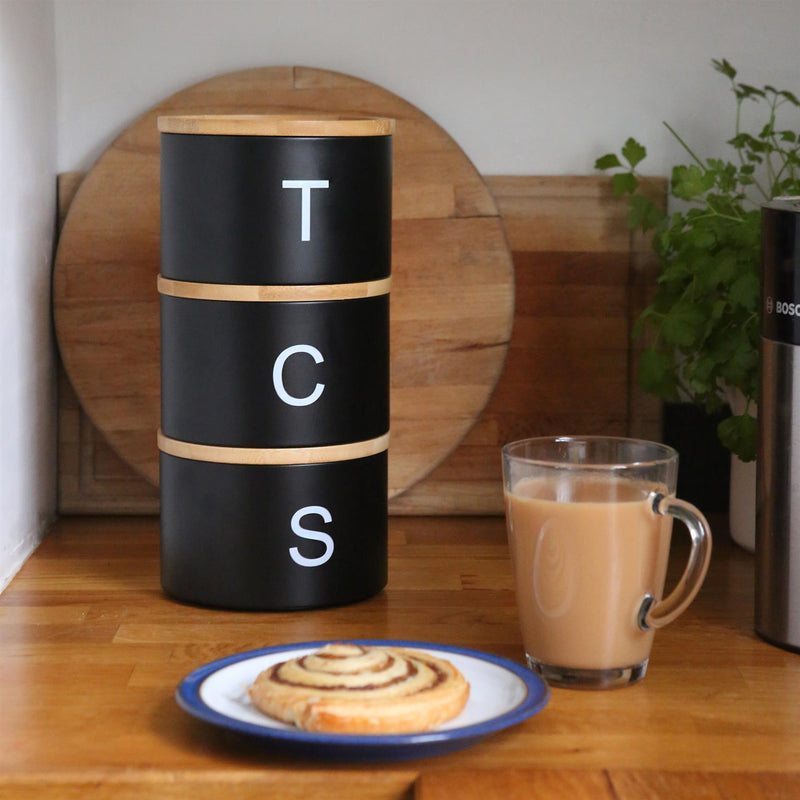 3pc Stacking Tea Coffee Sugar Canister Set with Bamboo Lids