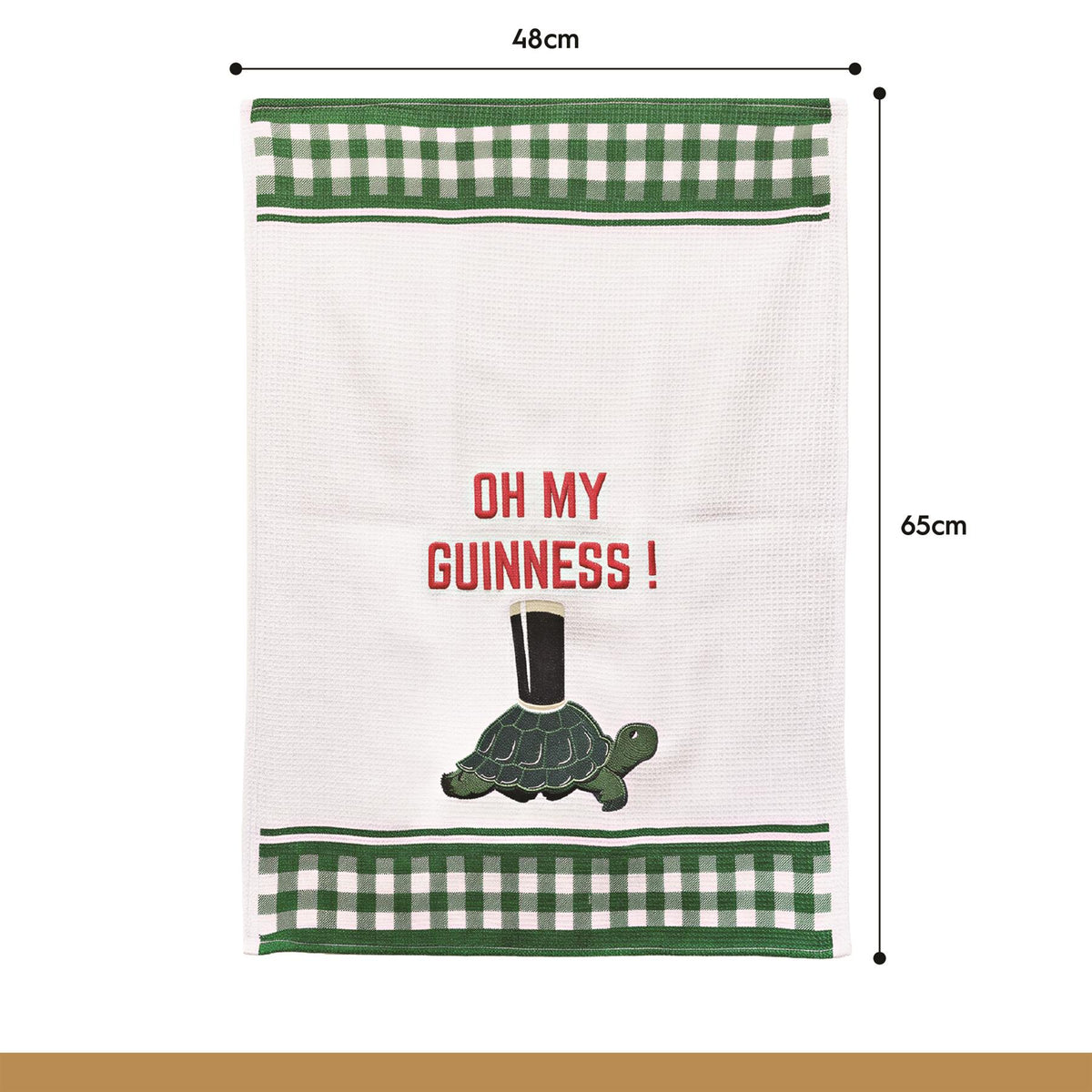 Guinness Tortoise Waffle Tea Towel - 48 x 65cm - White/Green