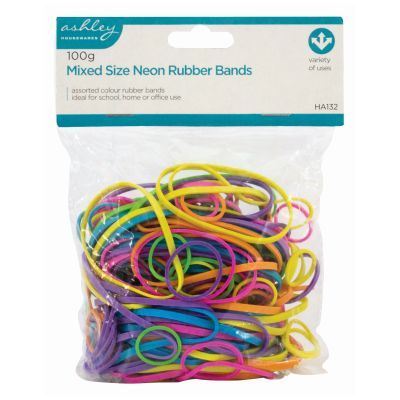 Elastic Rubber Bands - Mixed Size - Neon - Pack of 100g - By Ashley