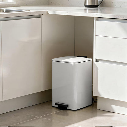 20L Square Stainless Steel Kitchen Pedal Bin - White