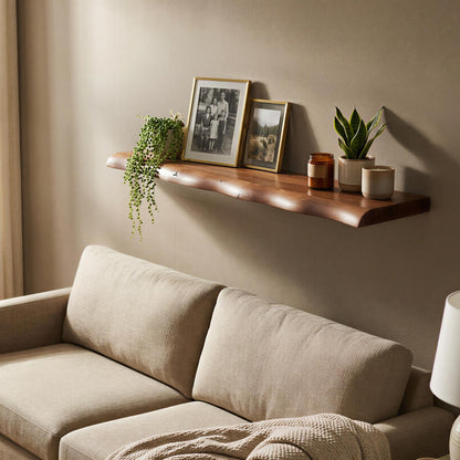Wooden Live Edge Floating Shelf - 80cm - Walnut
