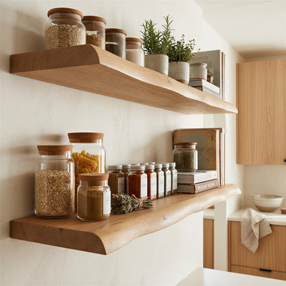 Wooden Live Edge Floating Shelf - 80cm - Light Oak