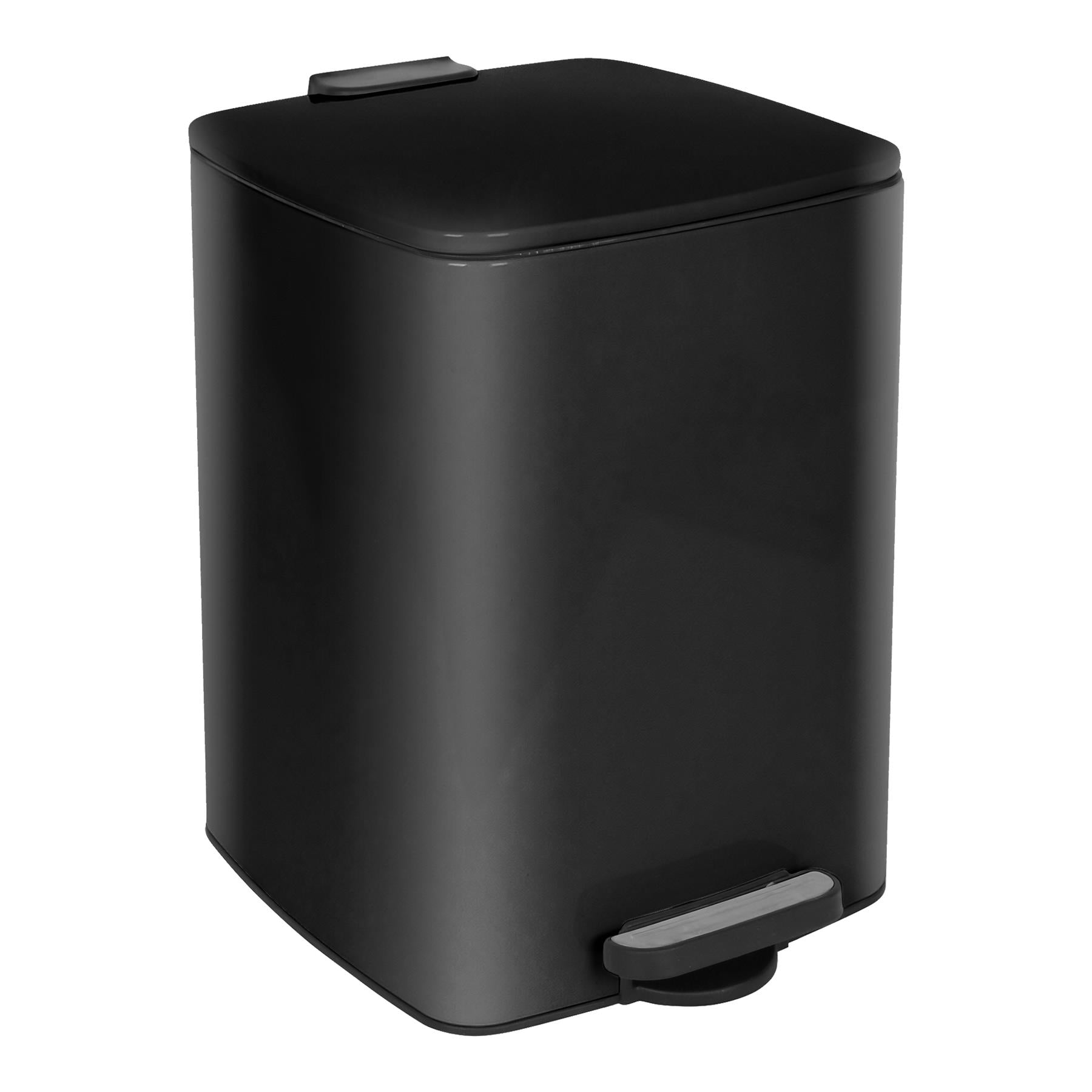 20L Square Stainless Steel Kitchen Pedal Bin - Black