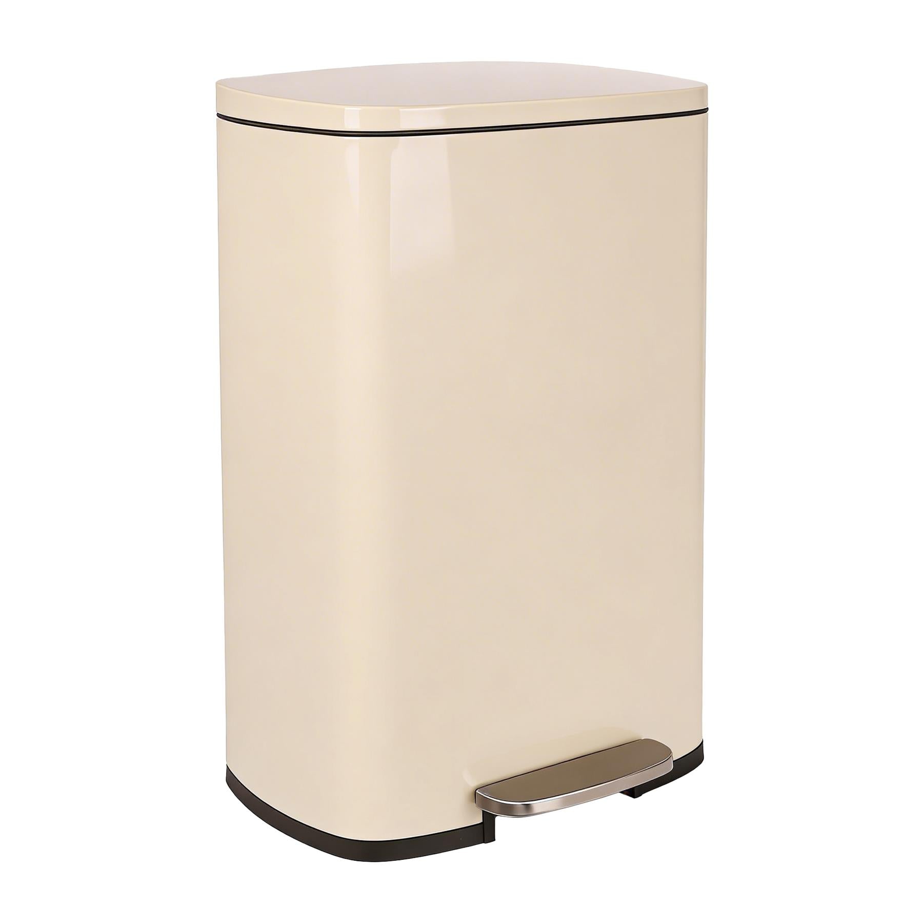 50L Square Stainless Steel Kitchen Pedal Bin - Beige