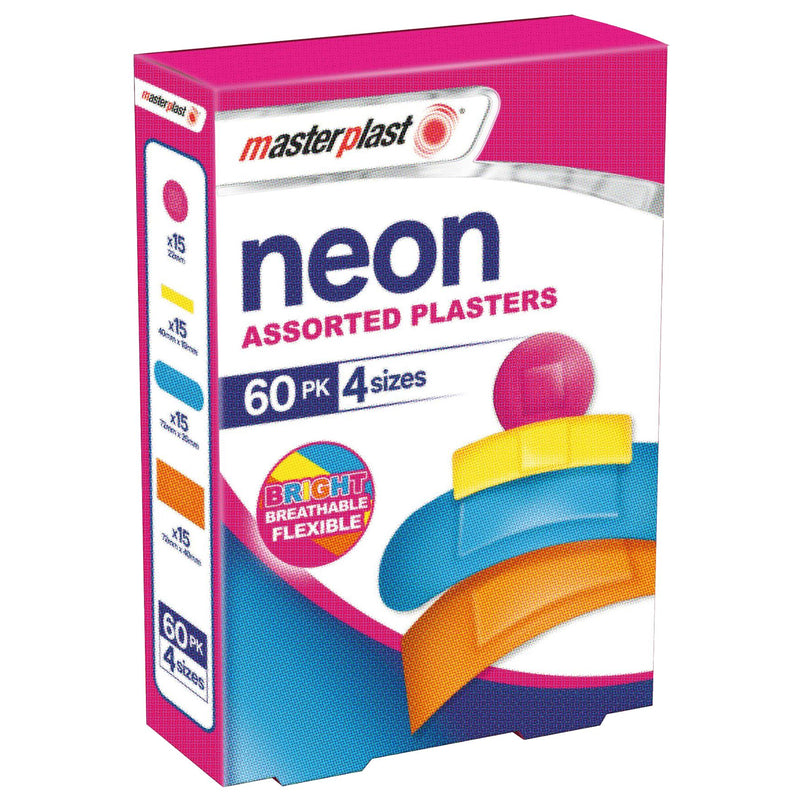 Assorted Fabric Plasters - Neon - Pack of 60 - By Masterplast