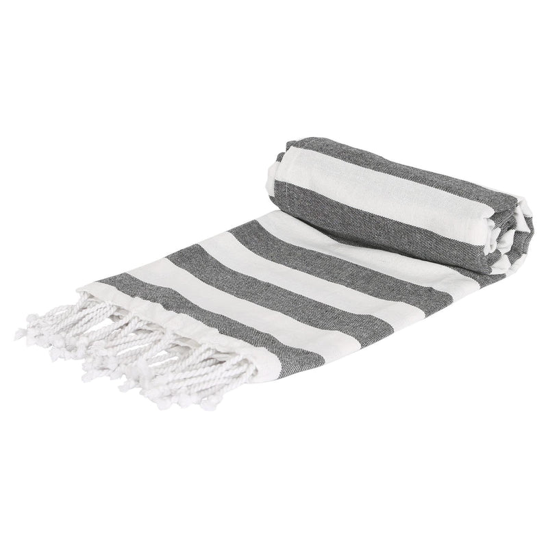 100% Cotton Turkish Beach Towel - 170cm x 90cm - Charcoal Stripe - By Nicola Spring