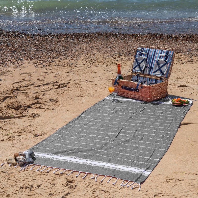 100% Cotton Turkish Beach Towel - 170cm x 90cm - Charcoal - By Nicola Spring